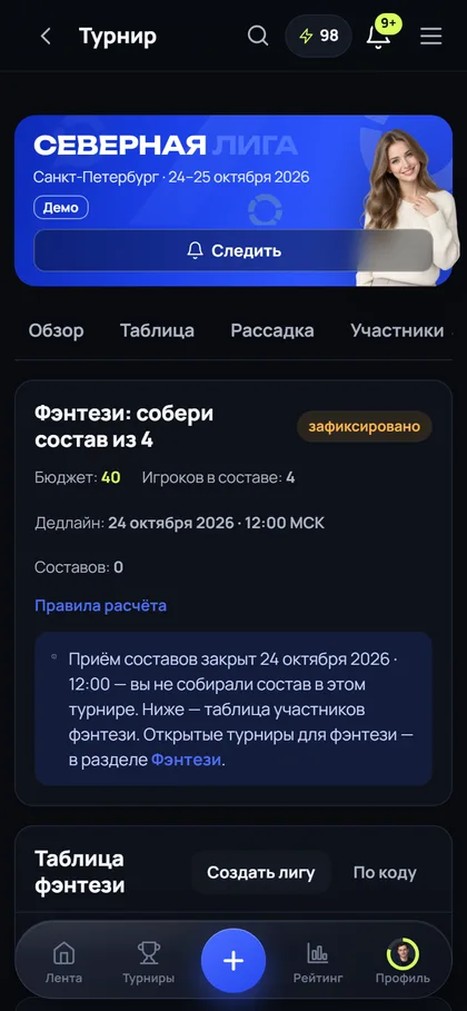 Фэнтези: состав на турнир